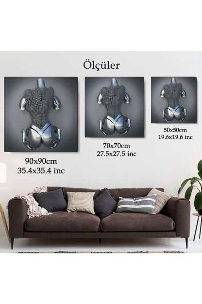 Gri Ve Gümüş Duvar Dekoru, Metalik Efektli Kanvas Tablo, Romantik Beden-5348