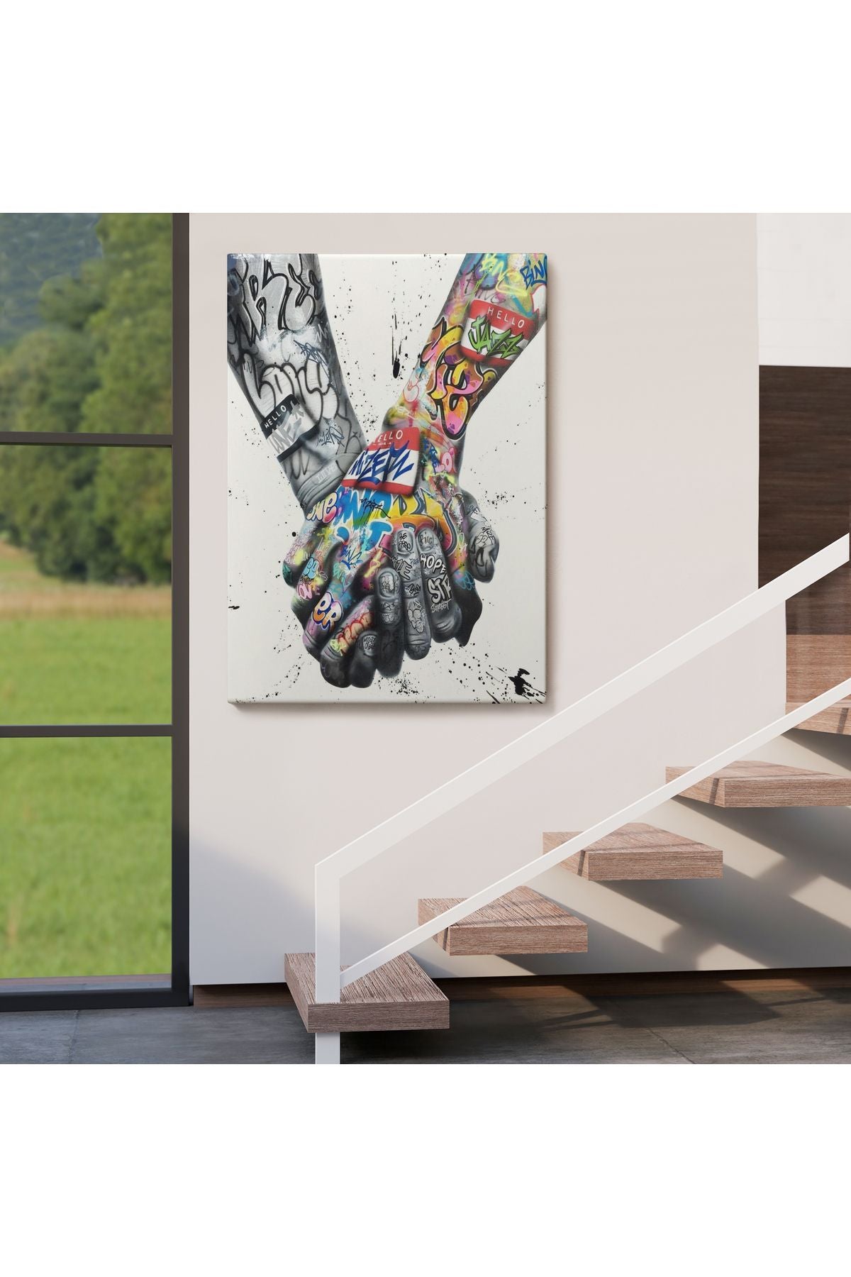 Graffiti El Duvar Posteri, El Ele Tutarak Duvar Sanatı Kanvas Tablo-5312