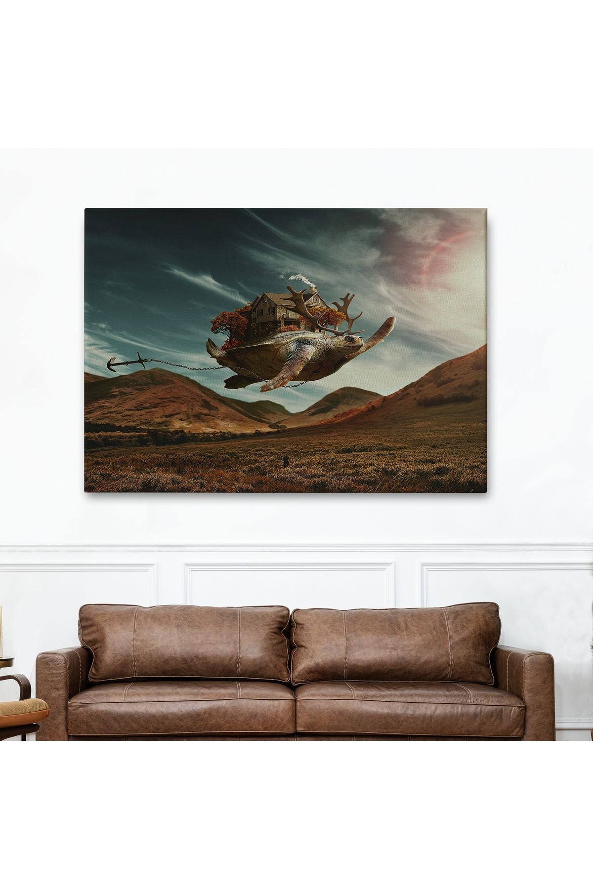 SZ KVS1-Dekoratif Duvar Tablosu-Sürreal Geyik Boynuzlu Kaplumbağa Kanvas Tablo 6560