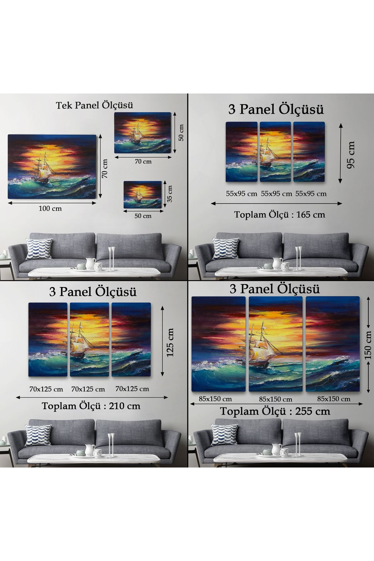 Büyük Dalgalı Okyanusdaki Yelkenli Duvar Tablosu-3491