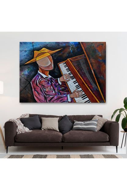 DB HG Piyano Çalan Sürreal Adam Duvar Tablosu-3599