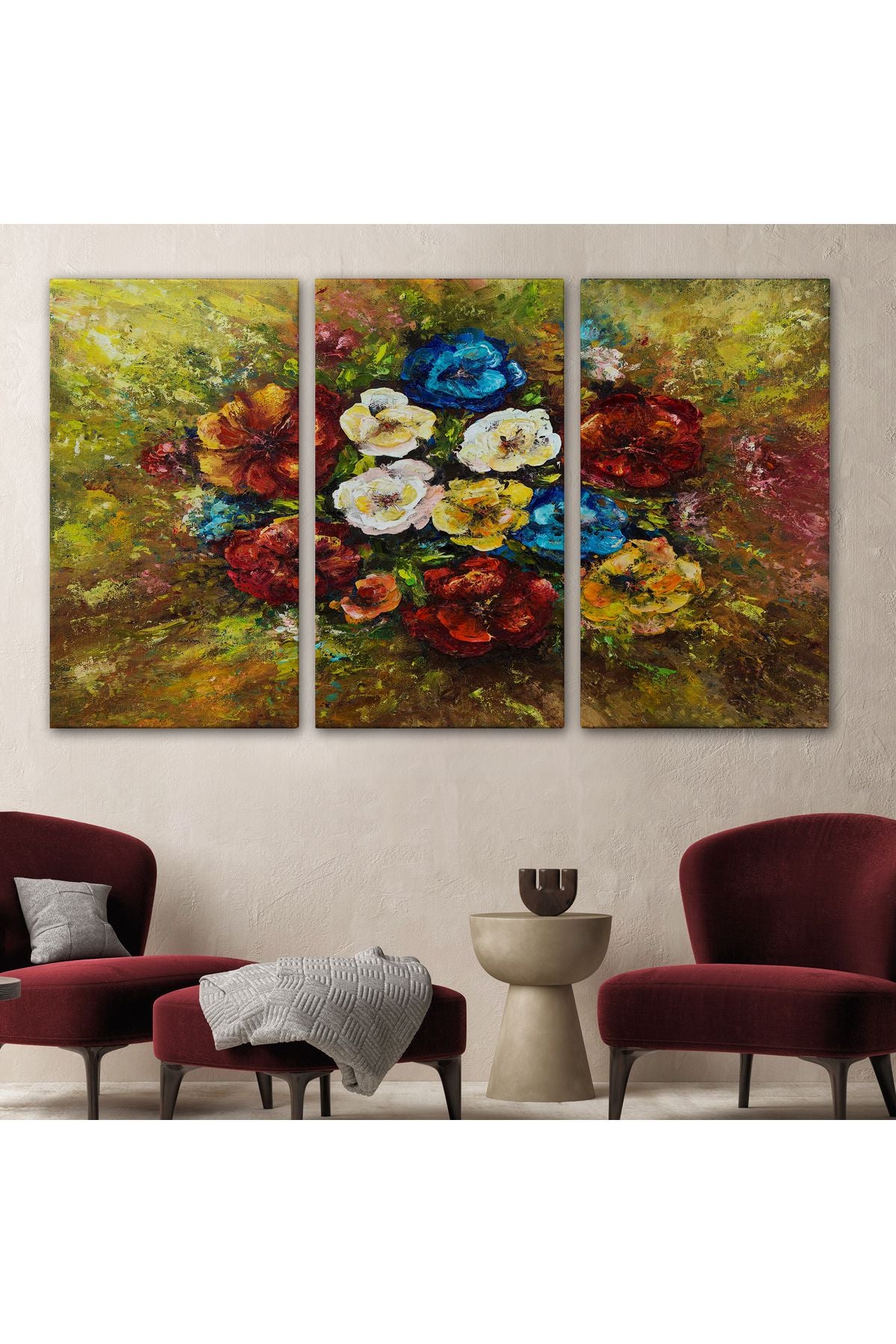 Çiçek Buketi Yağlıboya Görünüm Dekoratif Kanvas Duvar Tablosu-3515