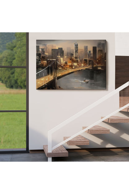 New York Nehir ve Köprü Manzarası Duvar Tablosu-3733