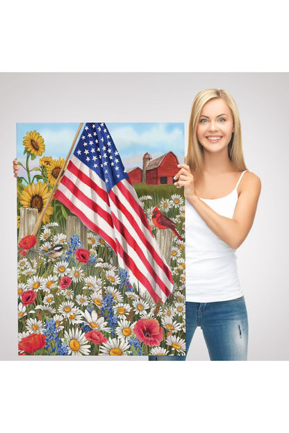 Güzel Bahçe İçierisindeki Amerka Bayrağı Duvar Tablosu-6278