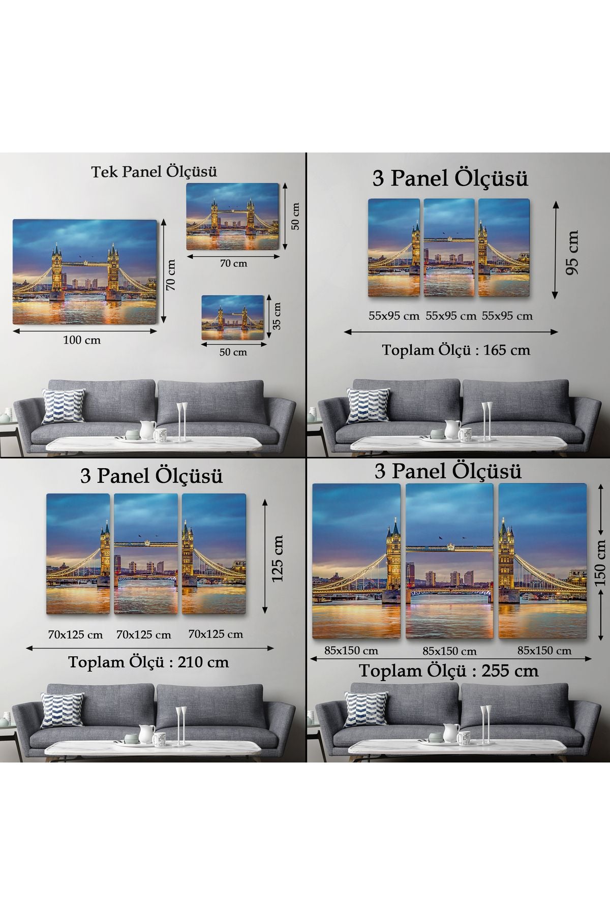 Özel Tasarım Londra Köprüsü Gece Manzara Tablosu-6638