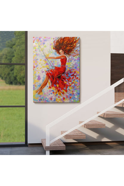Salıncaktaki Kırmızı Elbiseli Kız Tablosu-6317