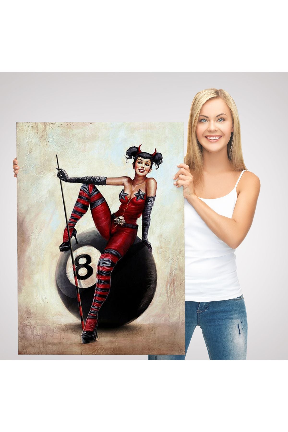 Bilardo Topunun Üstünde Oturan Pub Kızı Duvar Tablosu-6230