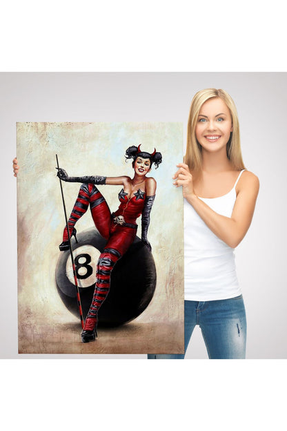 Bilardo Topunun Üstünde Oturan Pub Kızı Duvar Tablosu-6230