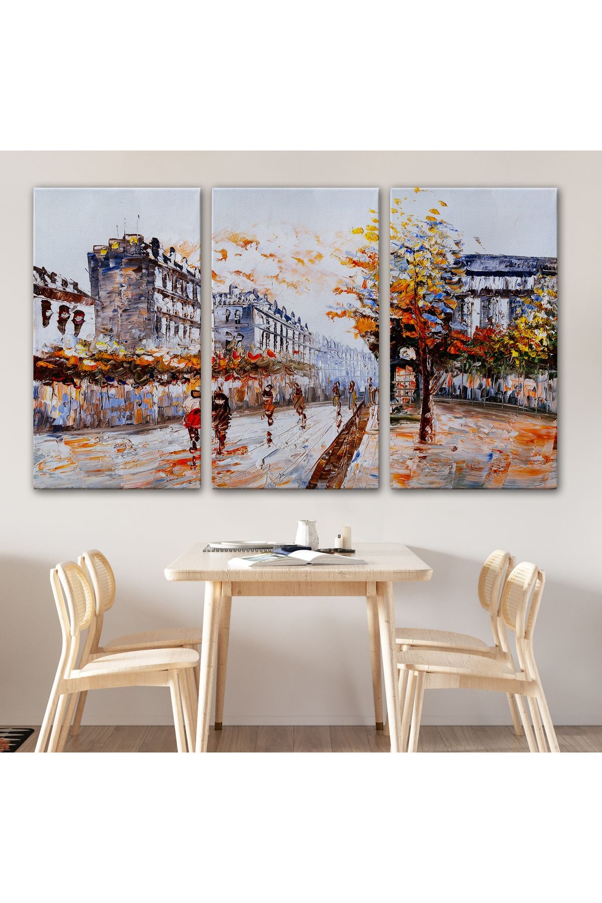 Paris Sokakları Yağlıboya Görünüm Dekoratif Kanvas Duvar Tablosu-3483