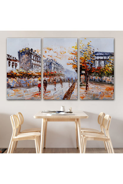 Paris Sokakları Yağlıboya Görünüm Dekoratif Kanvas Duvar Tablosu-3483