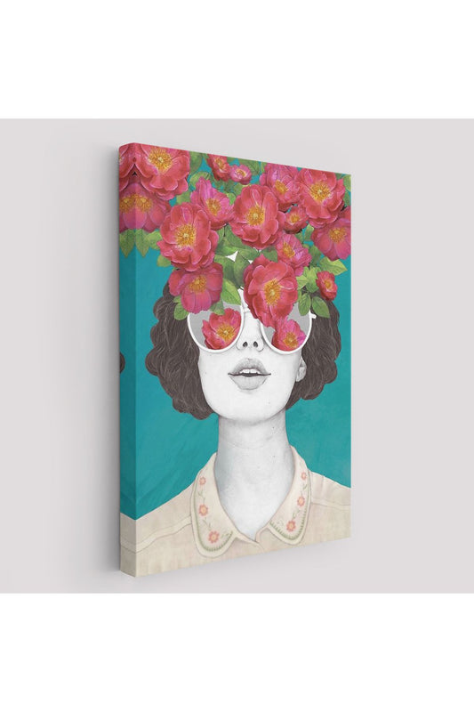 Dekoratif Duvar Tablosu-Çiçek Saçan Optimist Kadın Kanvas Tablo 6269