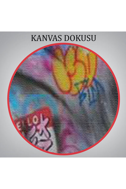 Renkli Kükreyen Aslan Kanvas Tablo, Pop Art, Sokak Sanatı-5316