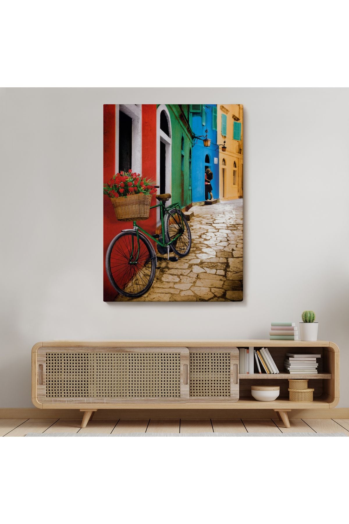 Sokaktaki Çiçekli Bisiklet Duvar Tablosu-6453