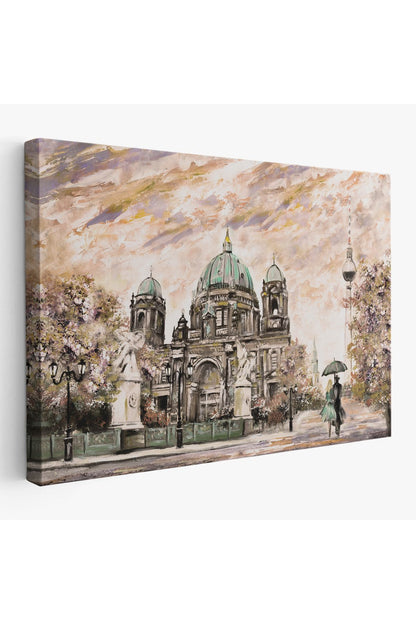 Berlin Sephora Katedrali Yağlıboya Görünüm Dekoratif Kanvas Tablo-3501