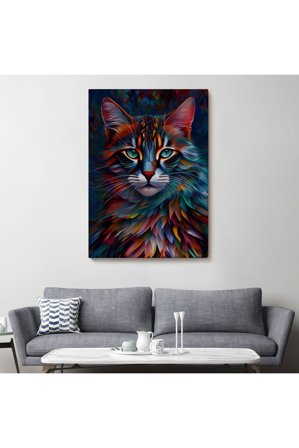 Renkli Karizmatik Kedi Dekoratif Duvar Tablosu-6225