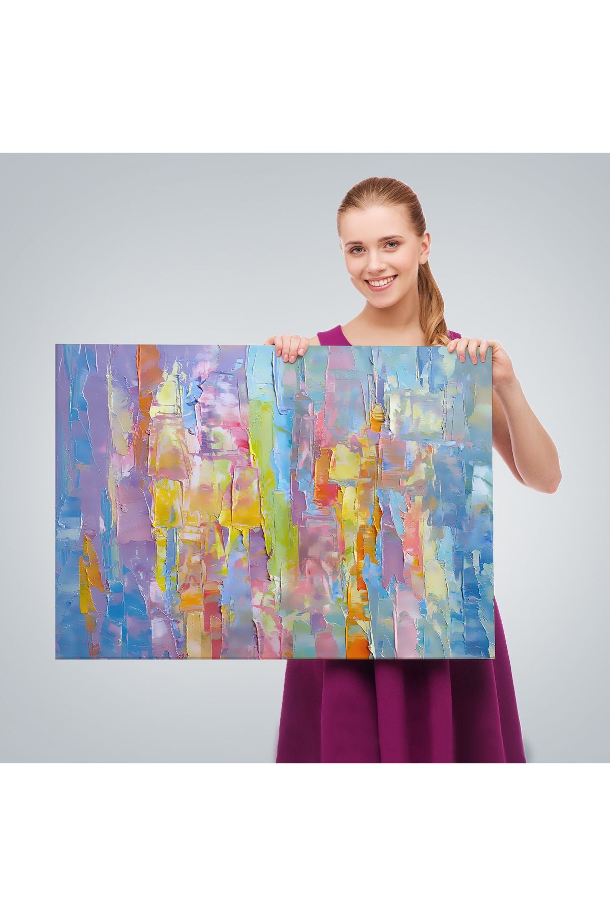 Yüksel Dokulu Soyut Yağlıboya Görünüm Dekoratif Kanvas Duvar Tablosu-3570