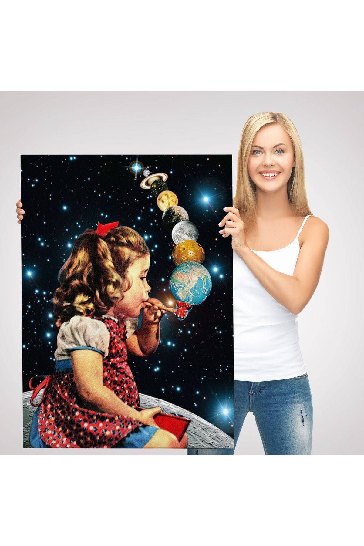 Galaksiler İle Oynayan Kız Çocuğu Tablosu-6042