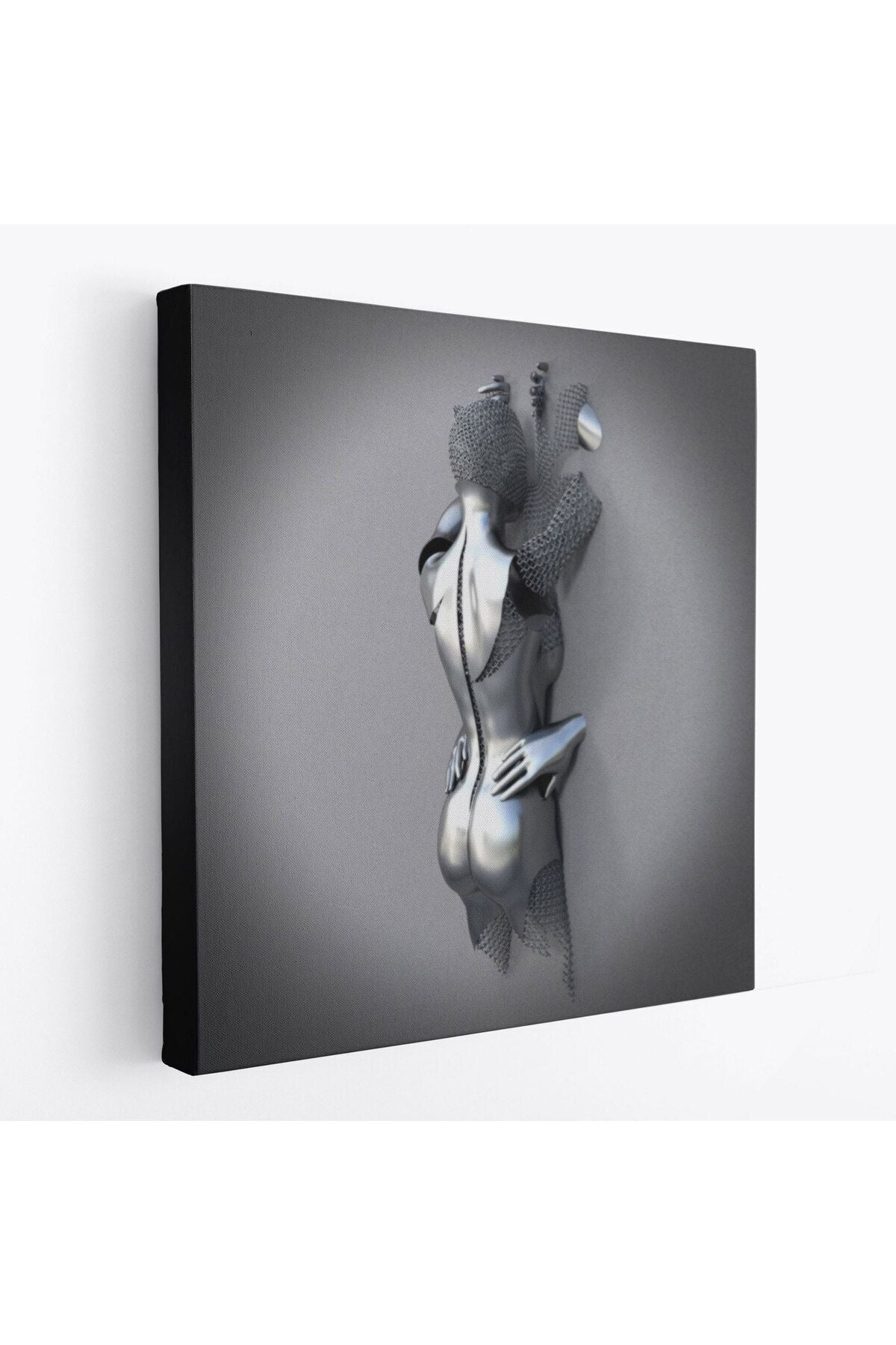Aşk Sanatı, Gri ve Gümüş 3D Metalik Efektli Kanvas Tablo-5362