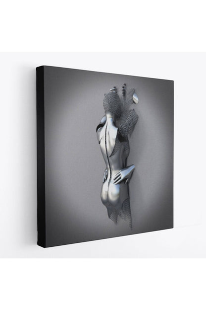 Aşk Sanatı, Gri ve Gümüş 3D Metalik Efektli Kanvas Tablo-5362
