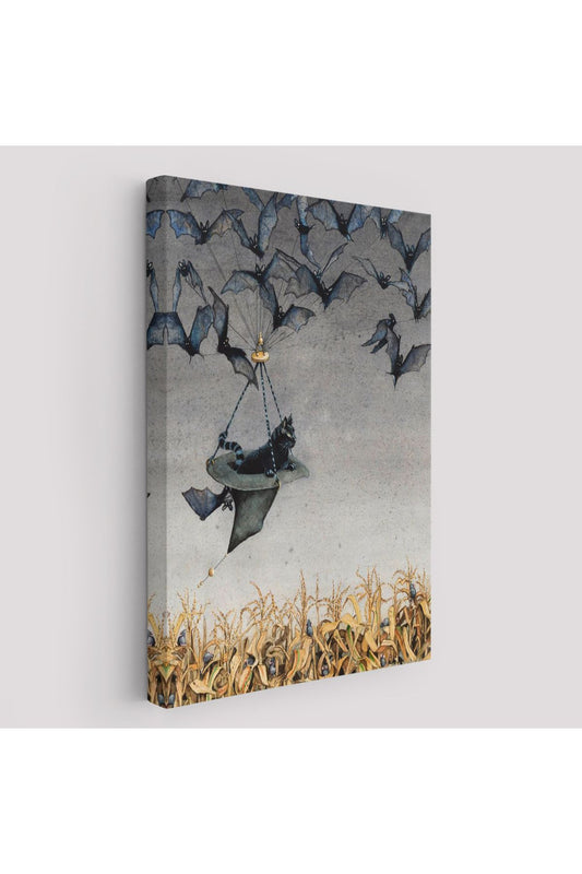 Tarla Farelerinin Üstünden Yarasaların Yardımı ile Uçan Kara Kedi Tablosu-6081