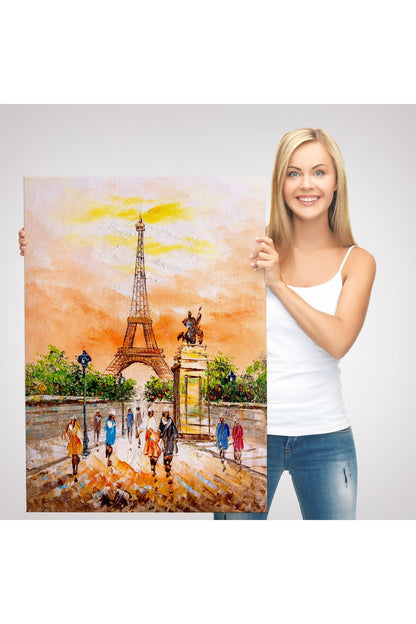 Eyfel Kulesi Manzaralı Yağlıboya Görünüm Dekoratif Kanvas Duvar Tablosu-5929