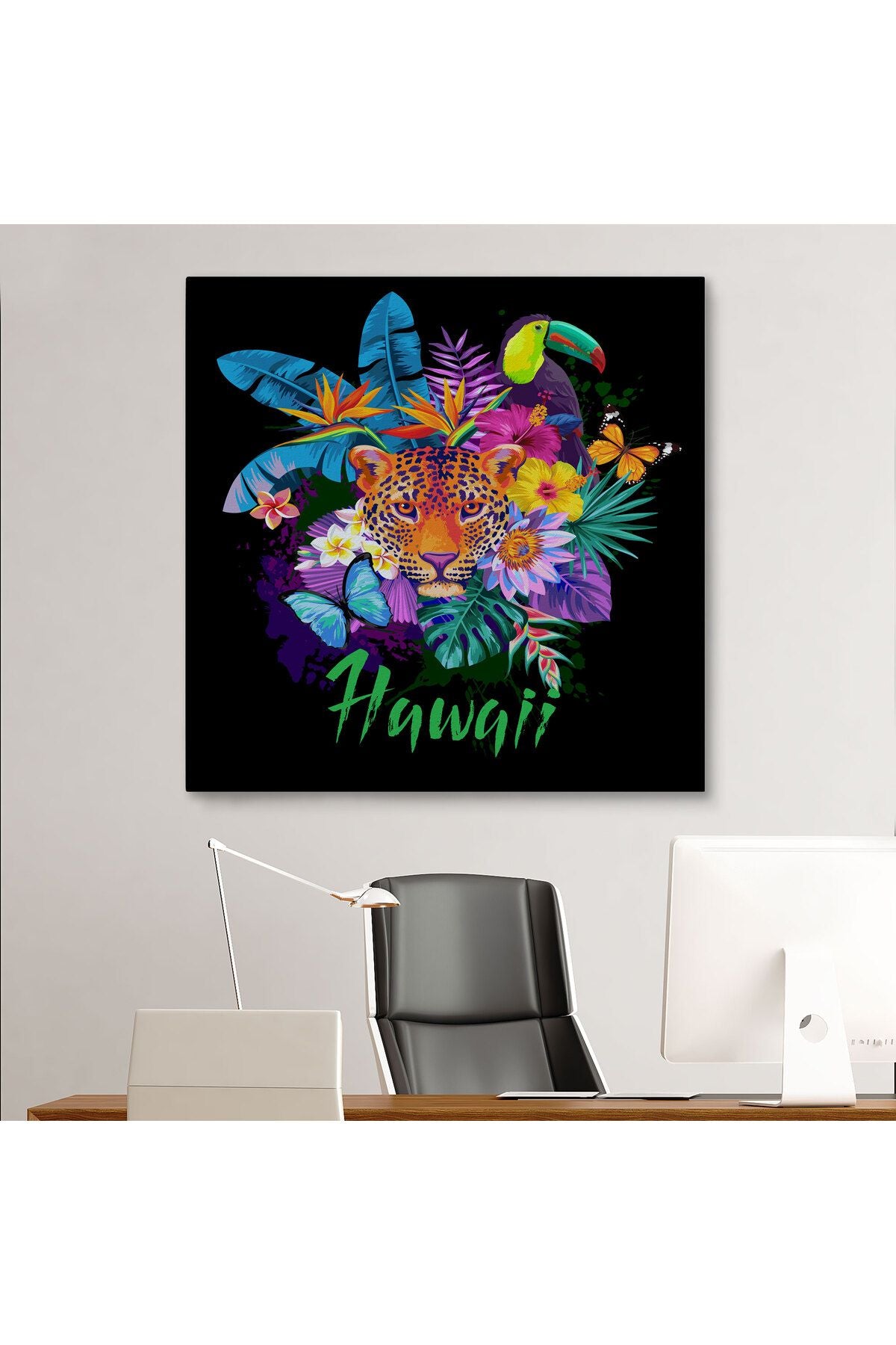 Hawai Temalı Leopar Dekoratif Kanvas Tablo-5814