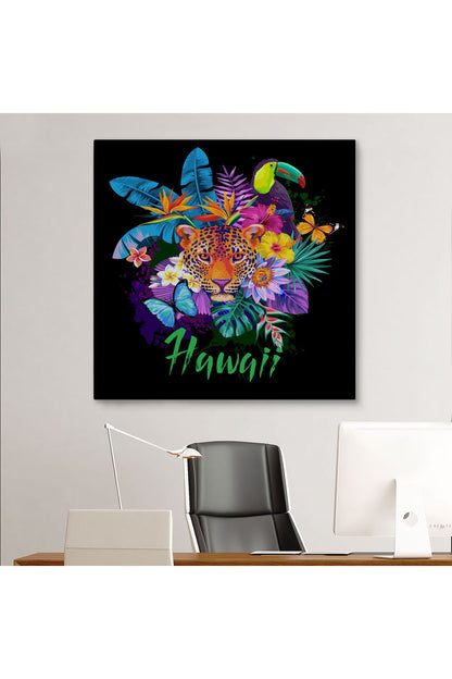 Hawai Temalı Leopar Dekoratif Kanvas Tablo-5814