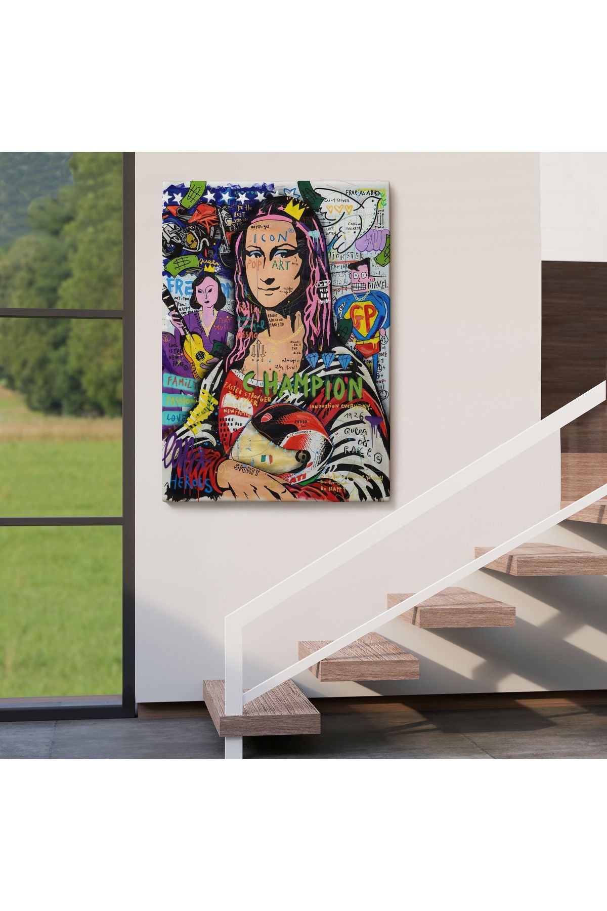 Renkli Mona Lisa Banksy Kanvas Tablo, Sokak Sanatı, Pop Art-5306