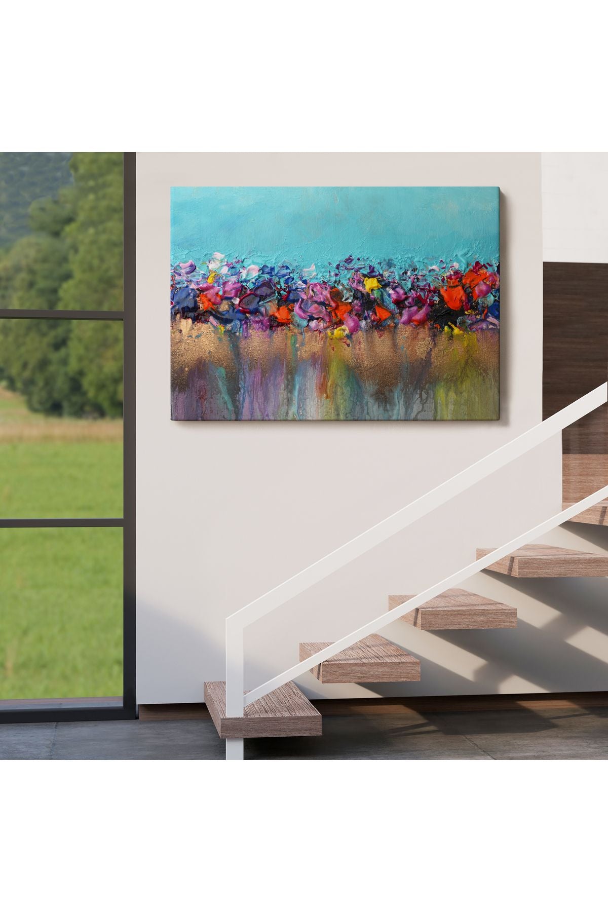 Renkli Akrilik Boyaların Akma Anı Kanvas Tablosu-5048