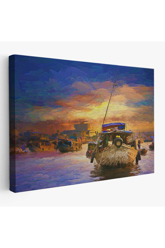 Özel Tasarım, Dekortif BaskıVietnam'ın Mekong Yüzen Pazar Tho'da Tekne Tablosu-1225