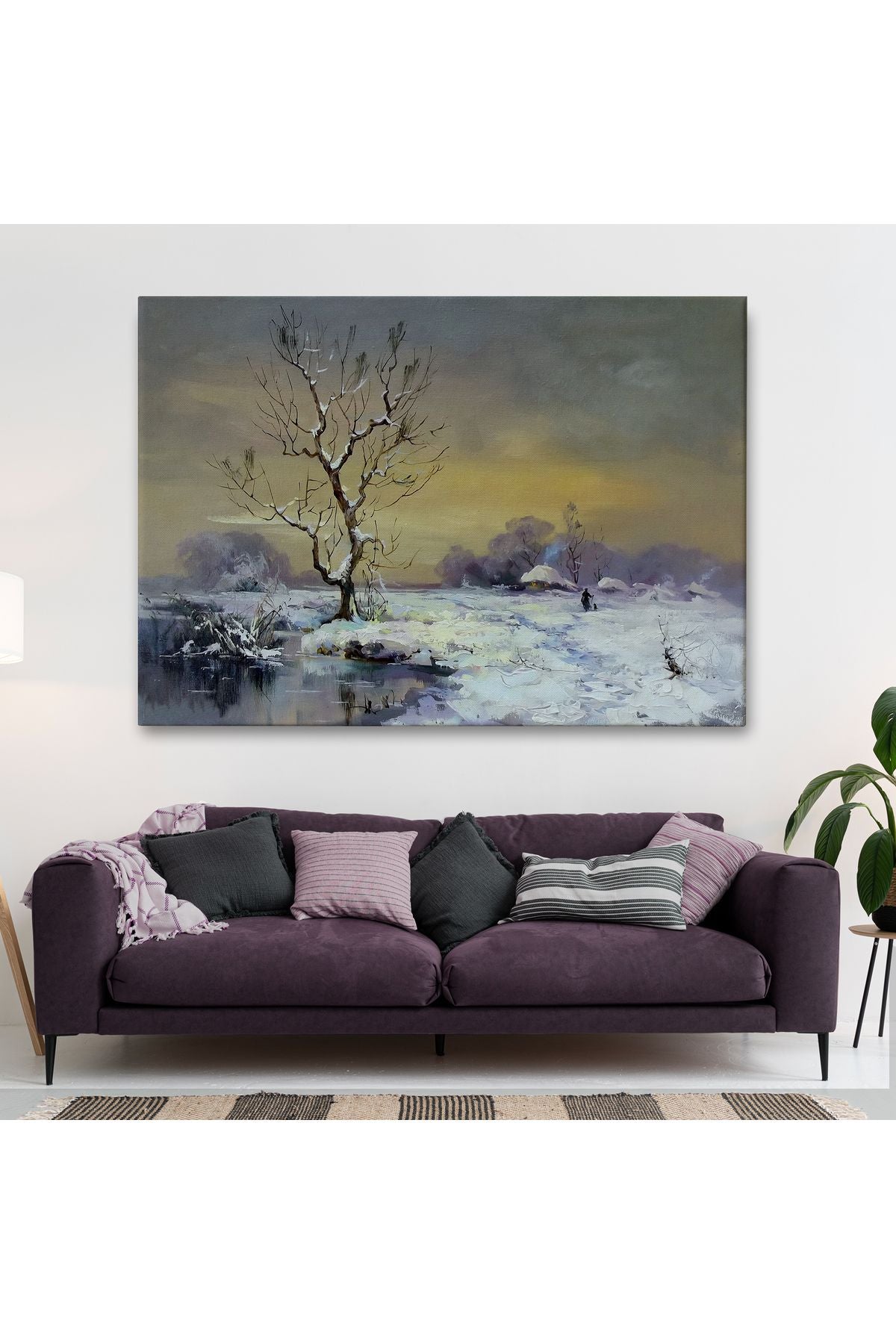 Karla Kaplı Köy Manzarası Duvar Tablosu-3661