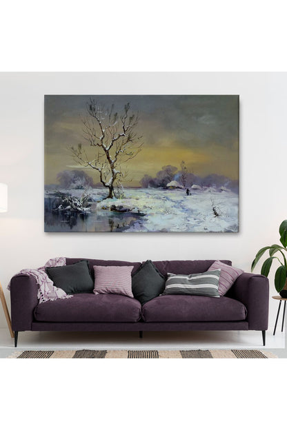 Karla Kaplı Köy Manzarası Duvar Tablosu-3661