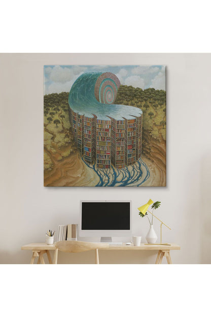 Gerçeküstü Bir Kütüphane Posteri, Çalışma Odası Hediyesi Kanvas Tablo-5330