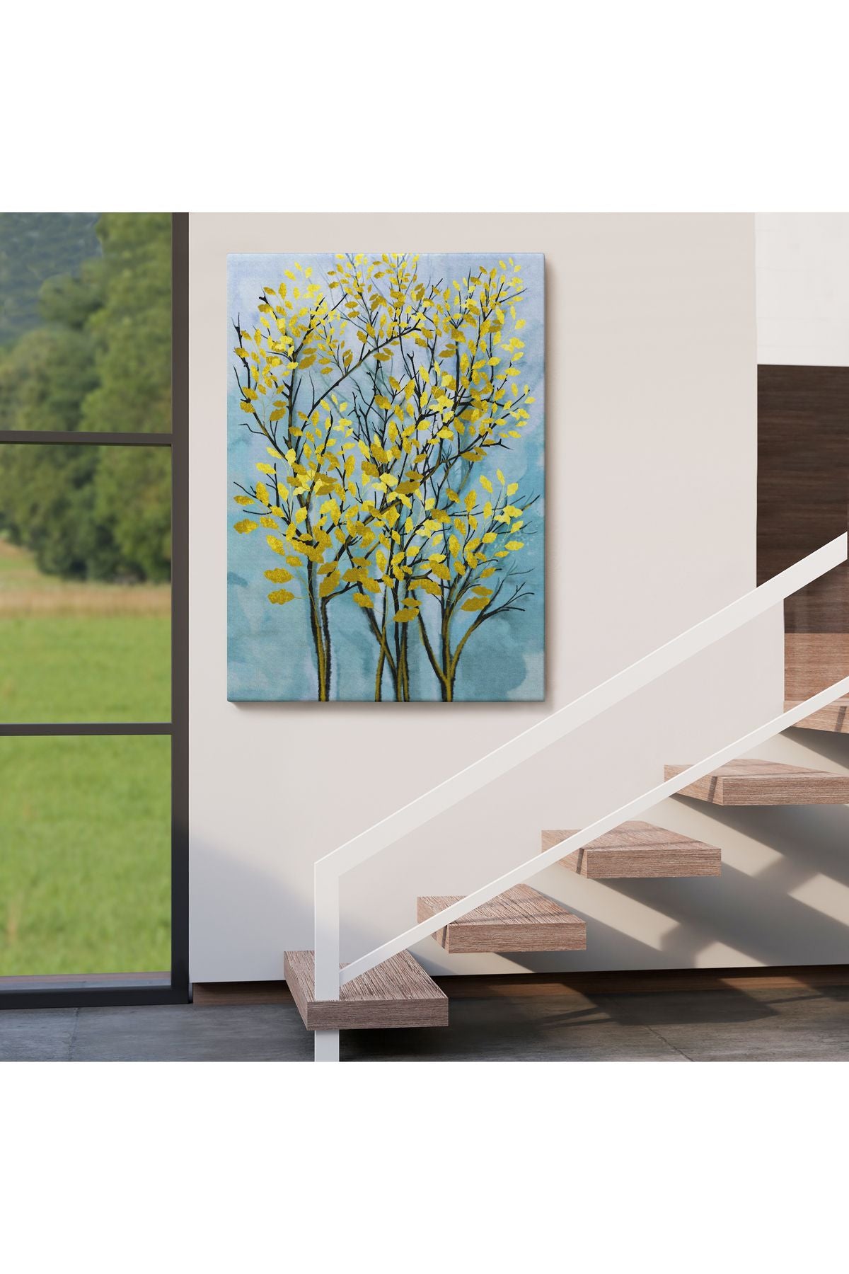 Sarı Yapraklar Soyut Dekoratif Kanvas Tablo-5178
