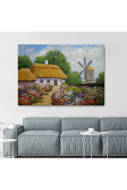 Ukrayna Köy Evi Manzarası Yağlıboya Görünüm Dekoratif Kanvas Duvar Tablosu-3681