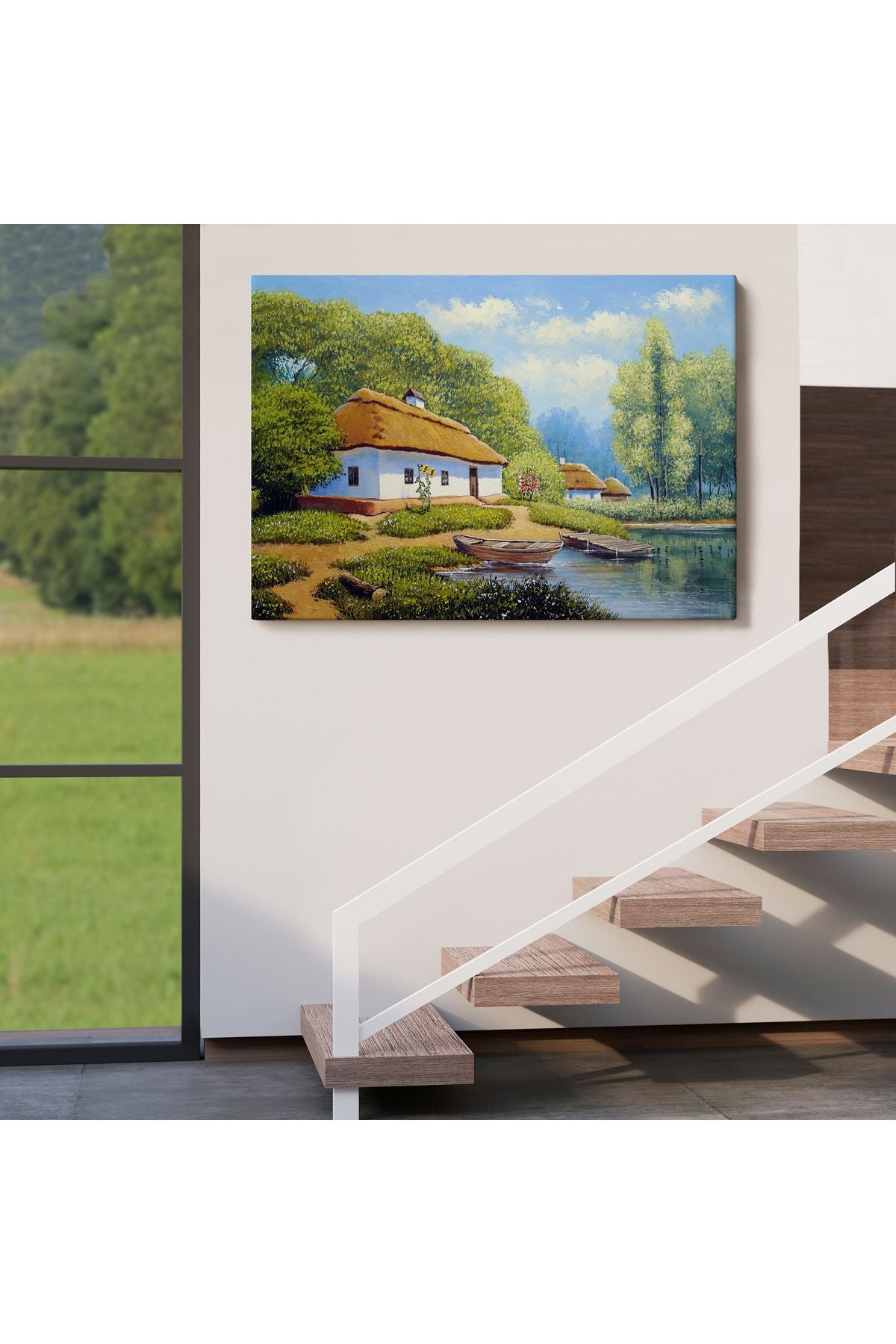 Ukrayna Köy Evi Manzarası Yağlıboya Görünüm Dekoratif Kanvas Duvar Tablosu-3663