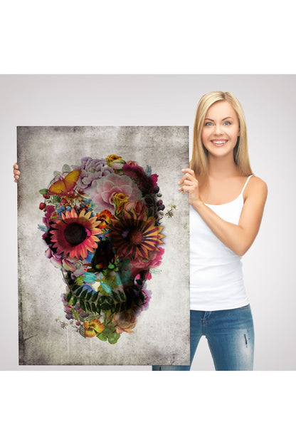 Şeker Kafatası Rengarenk Çiçekli Kafatası Ölülerin Günü Kanvas Tablo-5253