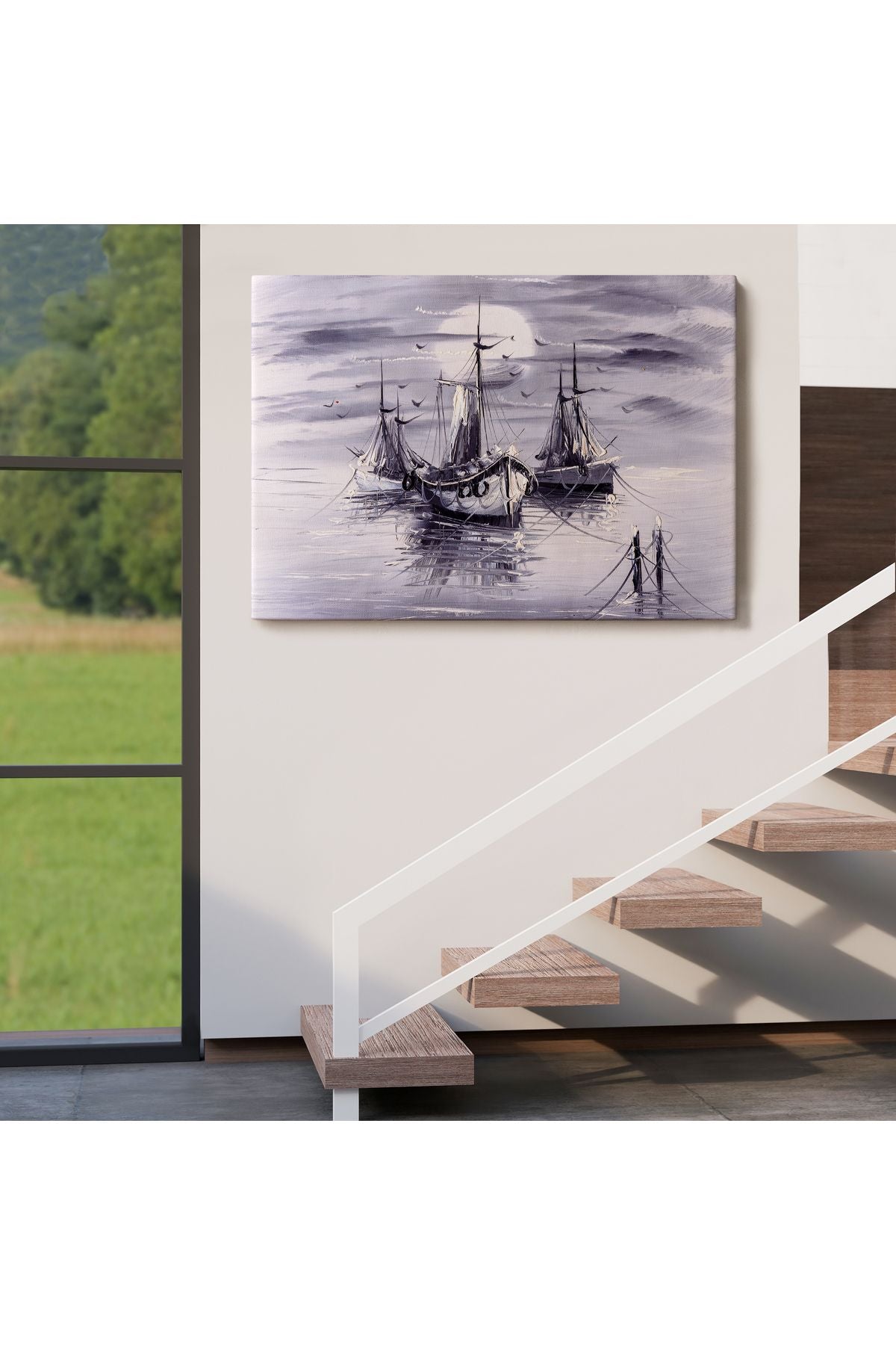 Venedik İtalya Yelkenli Limanı Yağlı Boya Görünümlü Tablo-1200