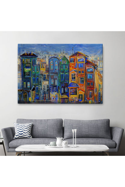 Hollanda Evleri Yağlıboya Görünüm Dekoratif Kanvas Tablo-3442