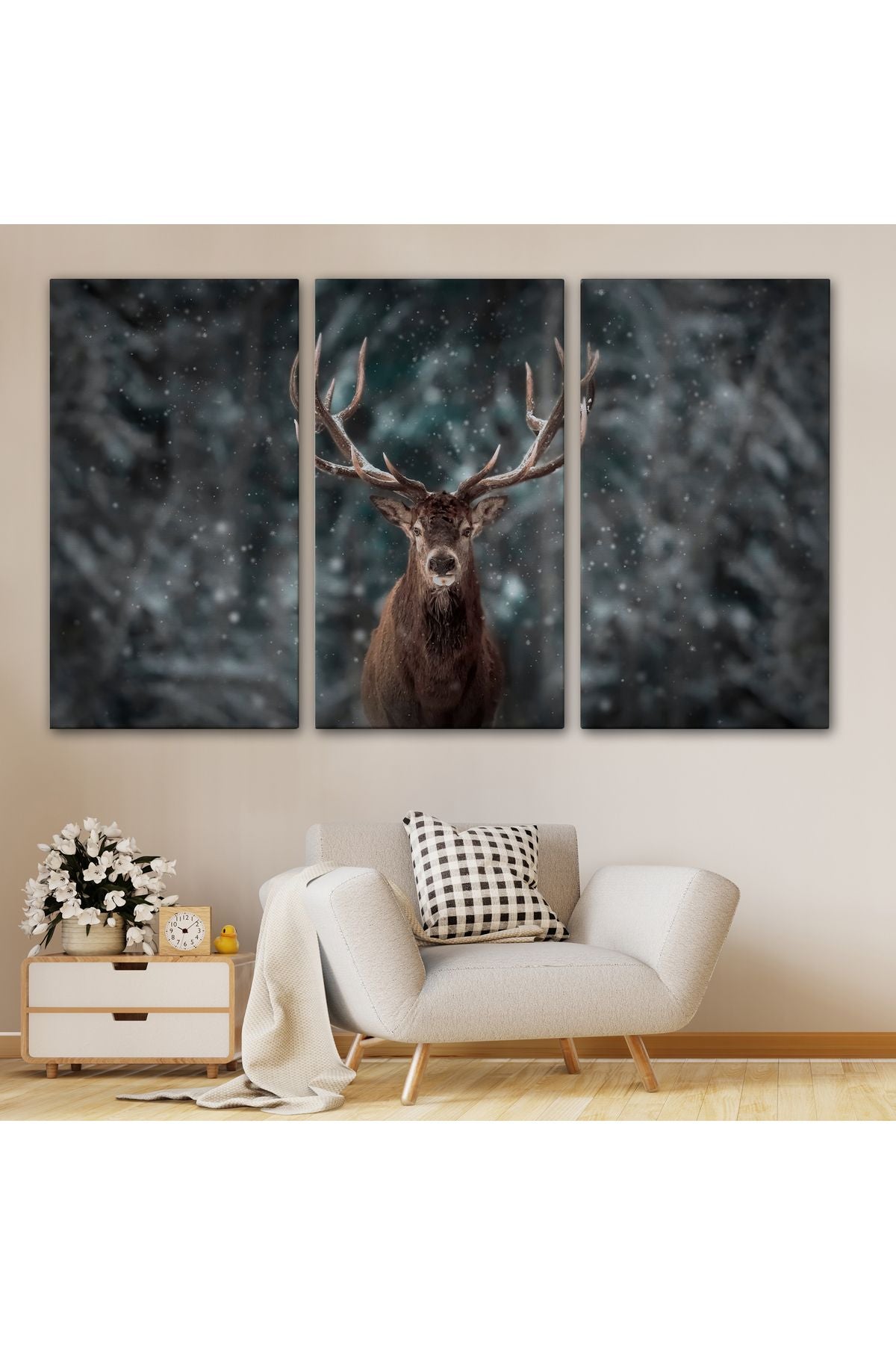 Ren Geyiği ve Kar Kanvas Tablo, Ren Geyiği Kış Ormanı Tablo-5370
