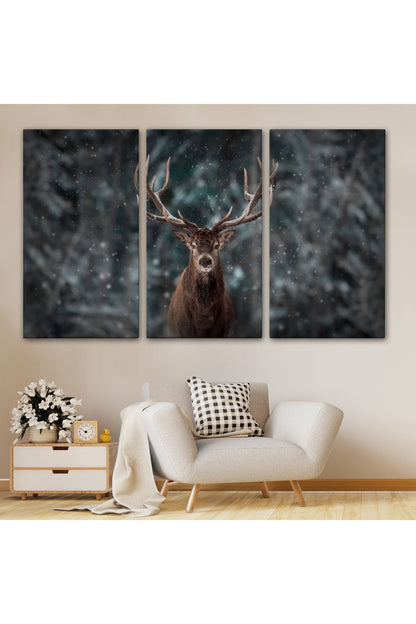 Ren Geyiği ve Kar Kanvas Tablo, Ren Geyiği Kış Ormanı Tablo-5370
