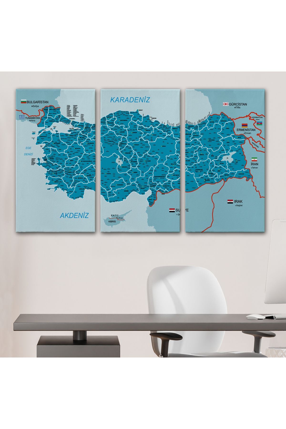 Türkiye Haritası Kanvas Tablo İl ve İlçeli Ayrıntılı Eğitici Komşulu Tablo 3003