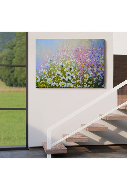 Kır Çiçekleri Yağlıboya Görünüm Dekoratif Kanvas Duvar Tablosu-3535