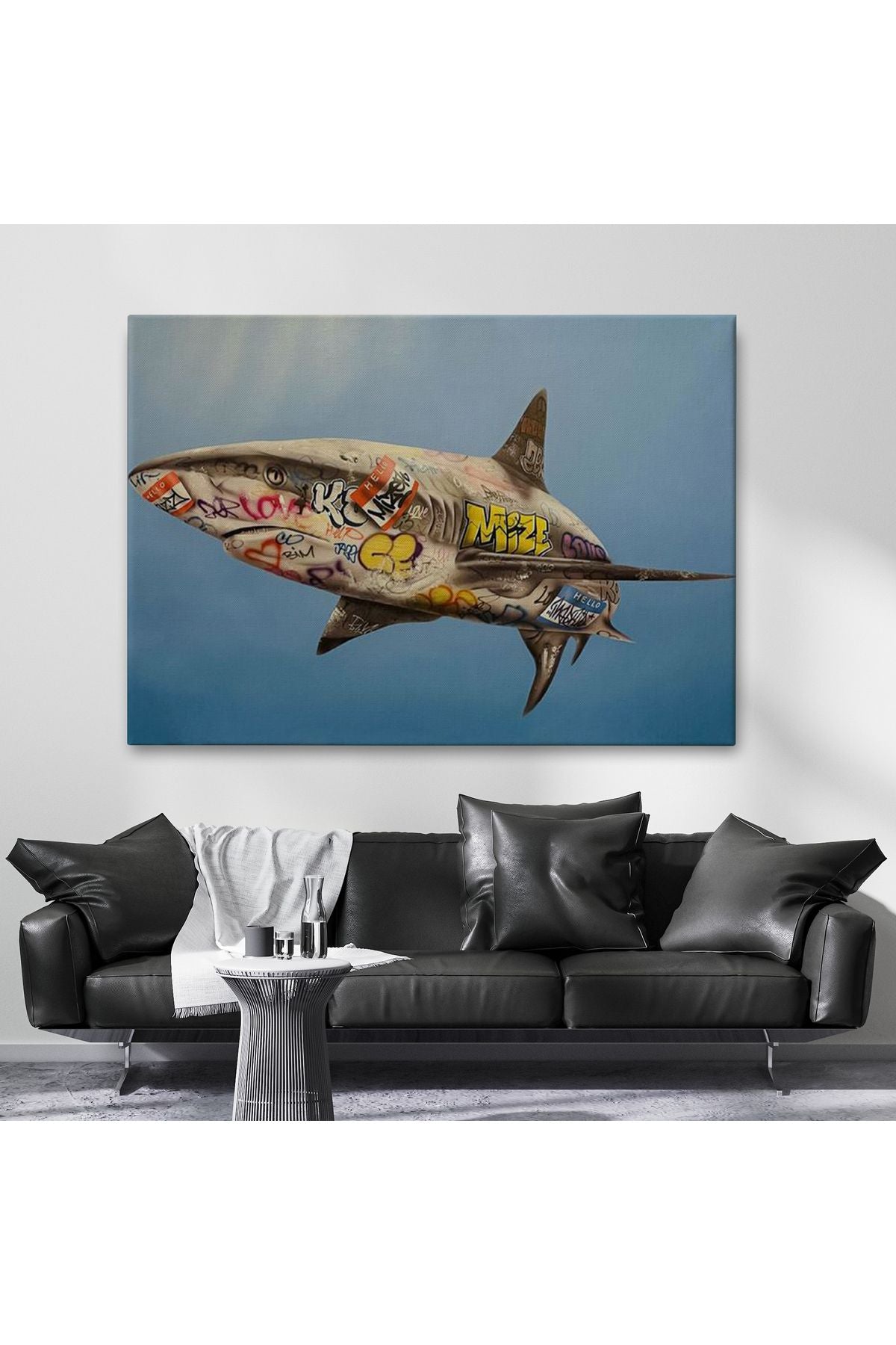 Graffiti Köpek Balığı Kanvas, Pop Art Tablo-5416