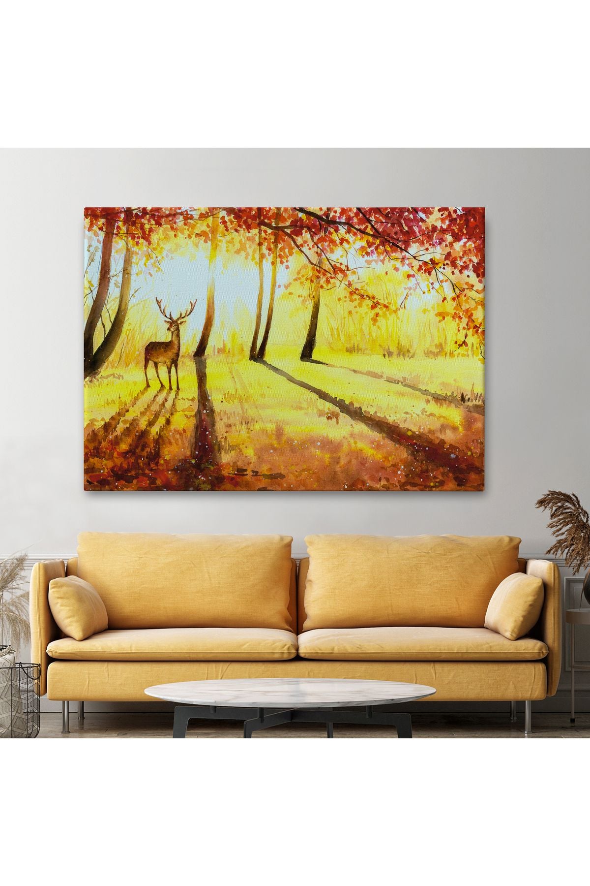 Baharda Ormanda Bir Geyik Yağlıboya Görünüm Kanvas Tablo-3745