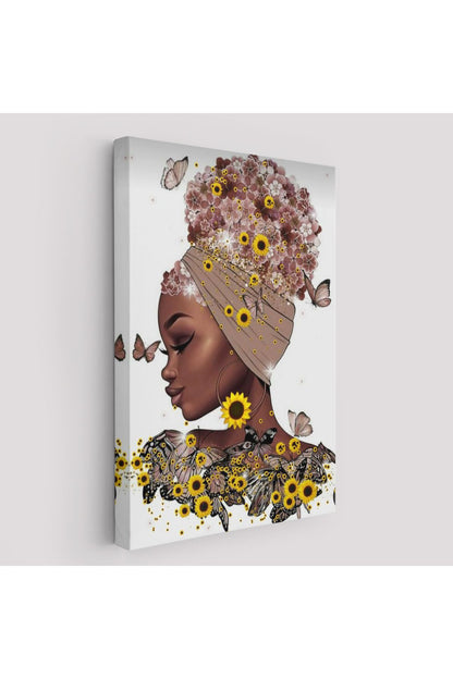Kanvas Tablo, Duvar Dekoru, Afrikalı Güzel Kadın ve Çiçekler 6038 BUNGKNV