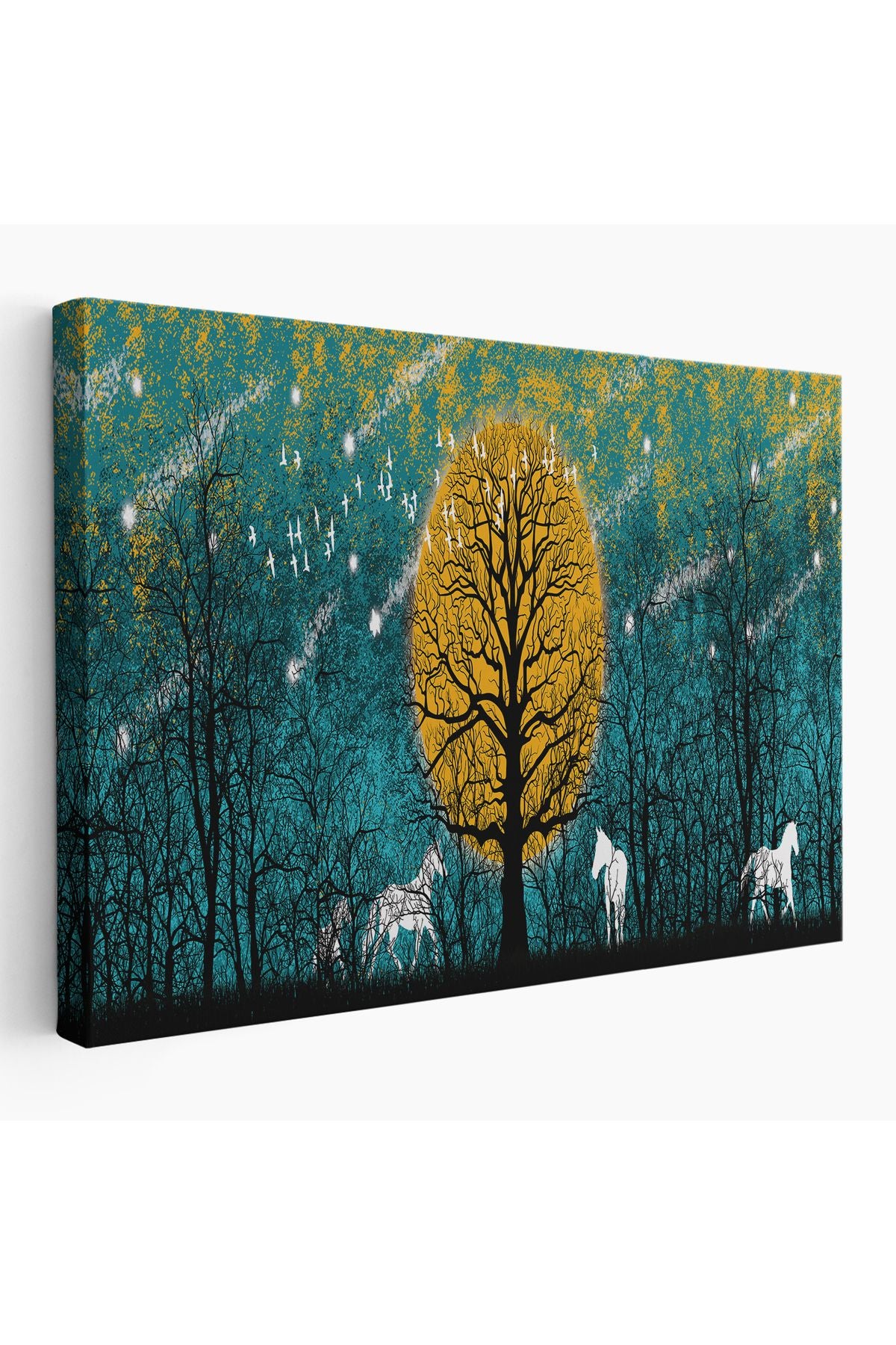 Geceyarısı Ormanda Gezen Atlar Kanvas Tablosu-5041