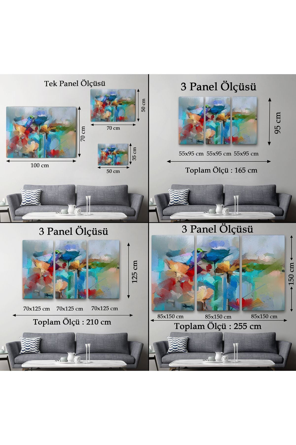 Modern Soyut Tarzda Çiçekler ve Kuş Dekoratif Kanvas Duvar Tablosu-3701