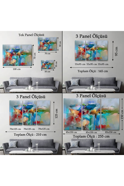 Modern Soyut Tarzda Çiçekler ve Kuş Dekoratif Kanvas Duvar Tablosu-3701