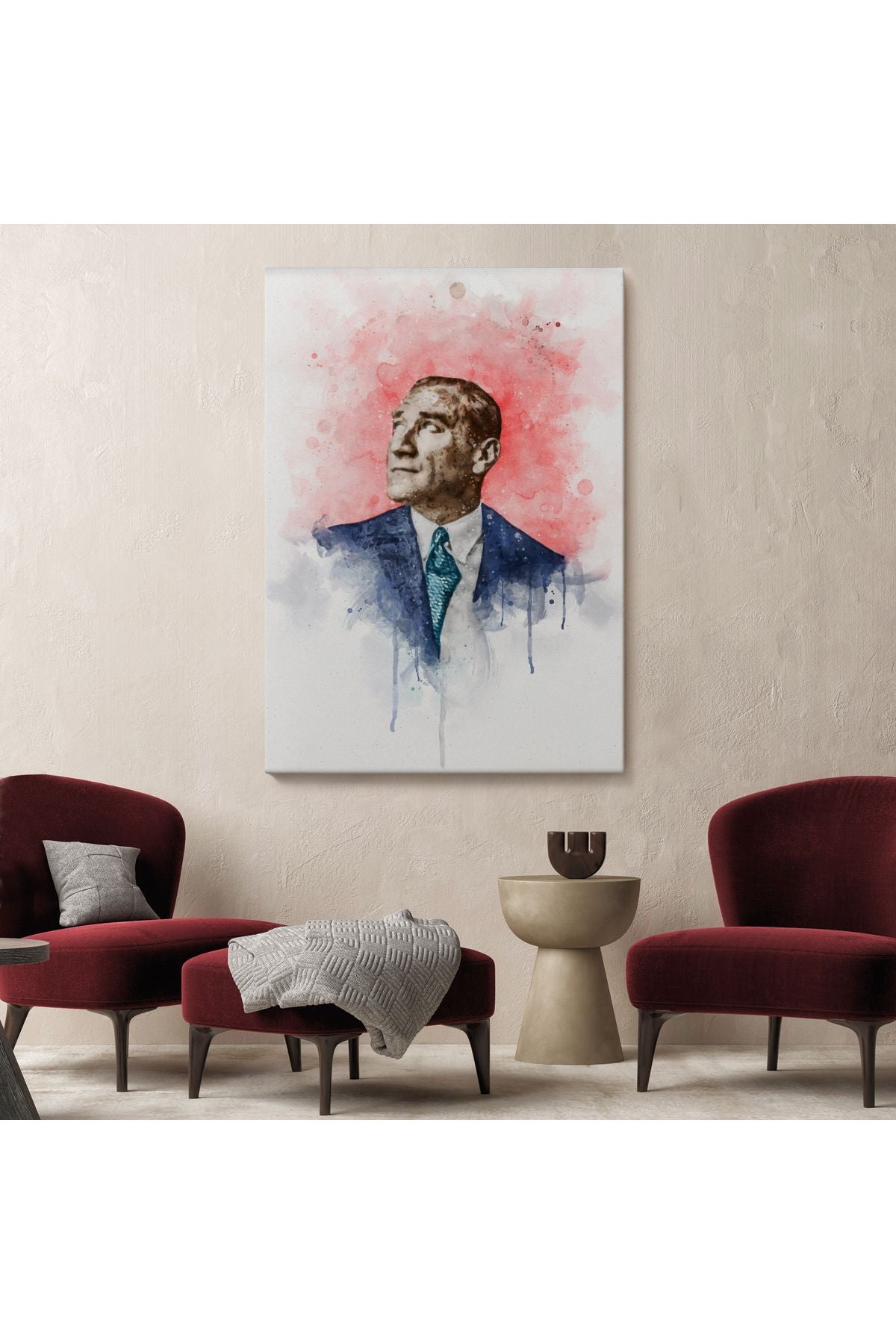 Mustafa Kemal Atatürk Suluboya Görünümlü Portresi Dekoratif Kanvas Tablo-DB-79